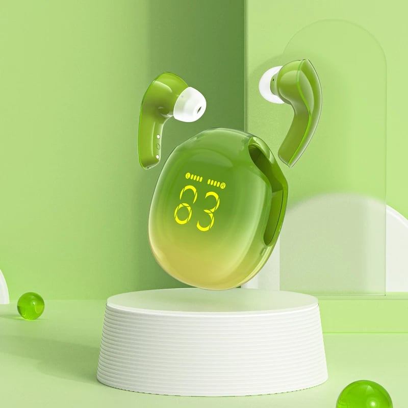 Kufje Acefast T9, wireless, Bluetooth 5.3, me ekran LED, IPX4, të gjelbra