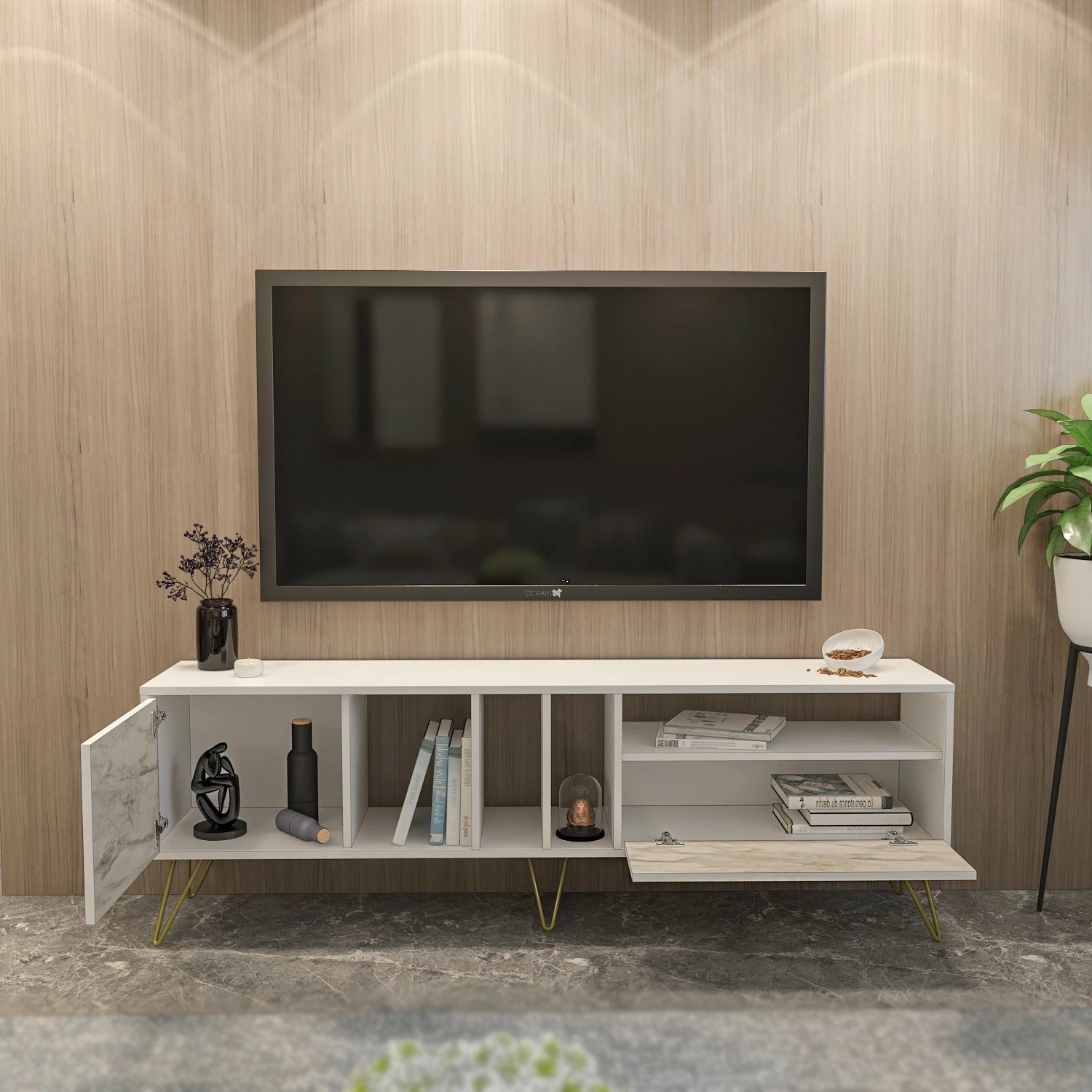 Komodë TV Skye Decor, ngjyrë Ephesus, e artë, 180cm