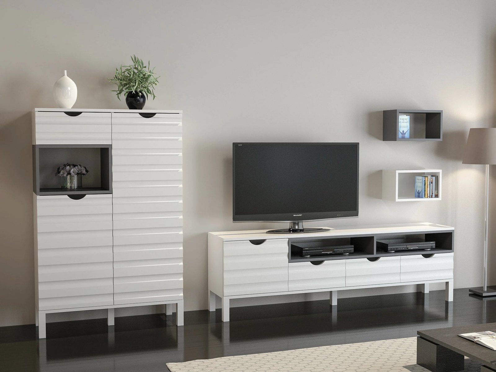 Komodë TV Skye Decor, bardhë dhe antracit, Adel