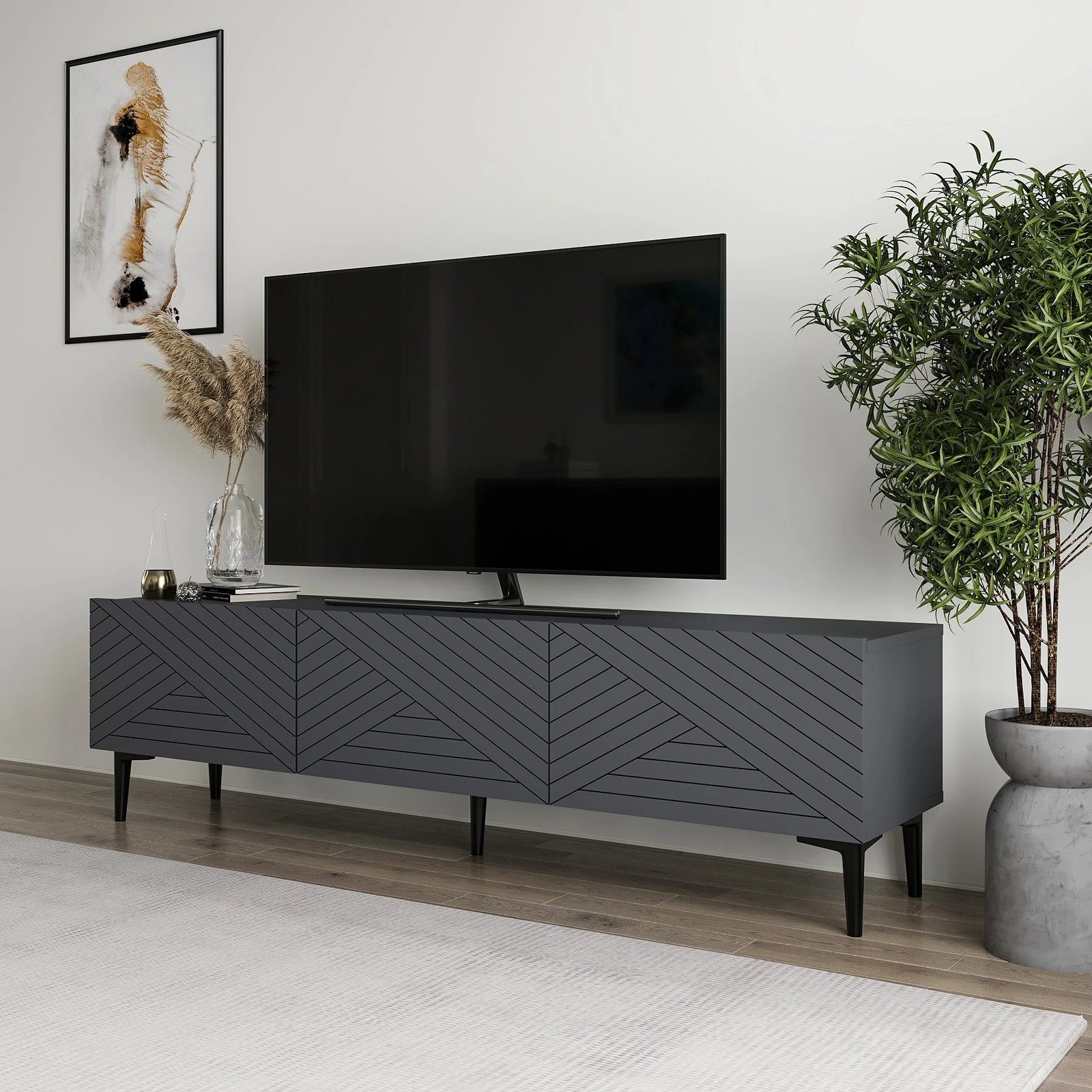 Komodë TV Skye Decor, ngjyrë antracit, Felix