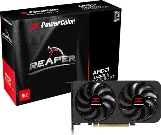 Kartë grafike PowerColor RX9060XT 8G-A, 8 GB GDDR6, AMD Radeon, 2 ventilatorë, e zezë