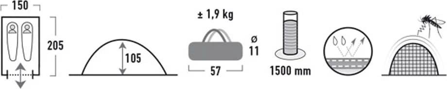 Tendë High Peak për dy persona, blu-gri