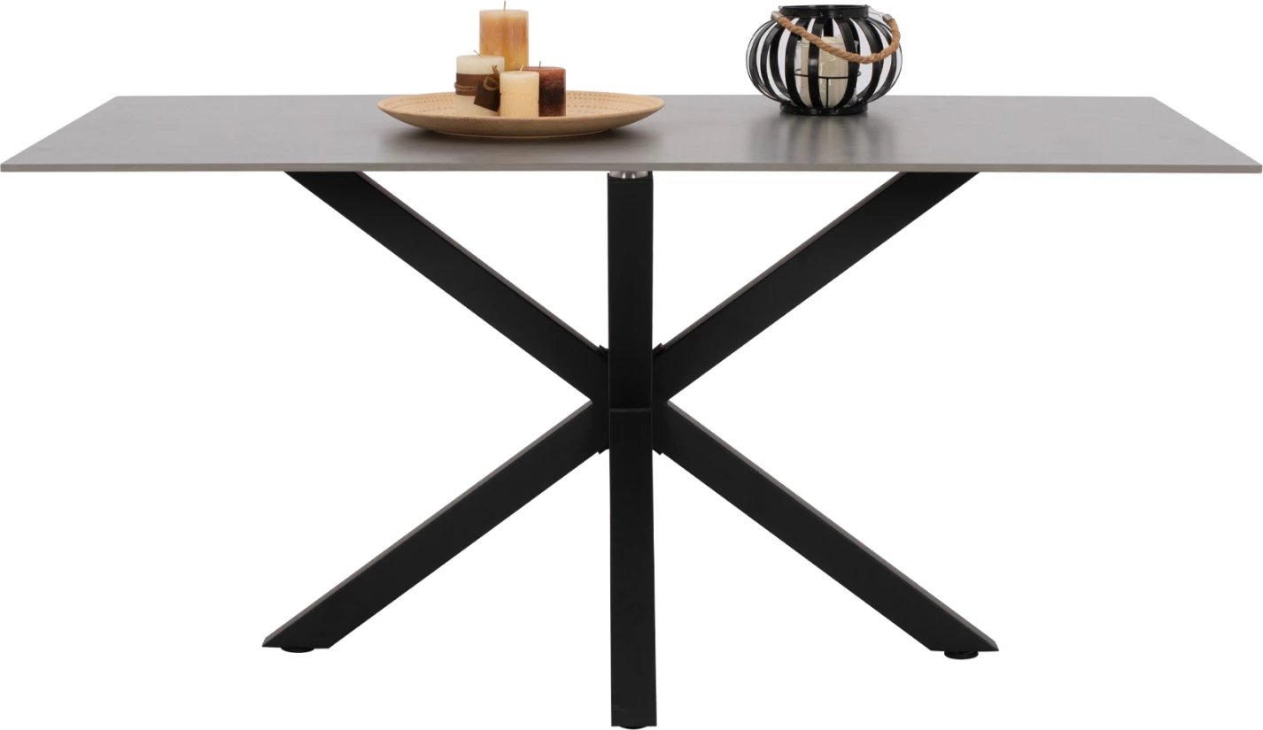 Tavolinë ngrënieje, sipërfaqe guri të sinteruar, këmbë metali, 160x90x75 cm