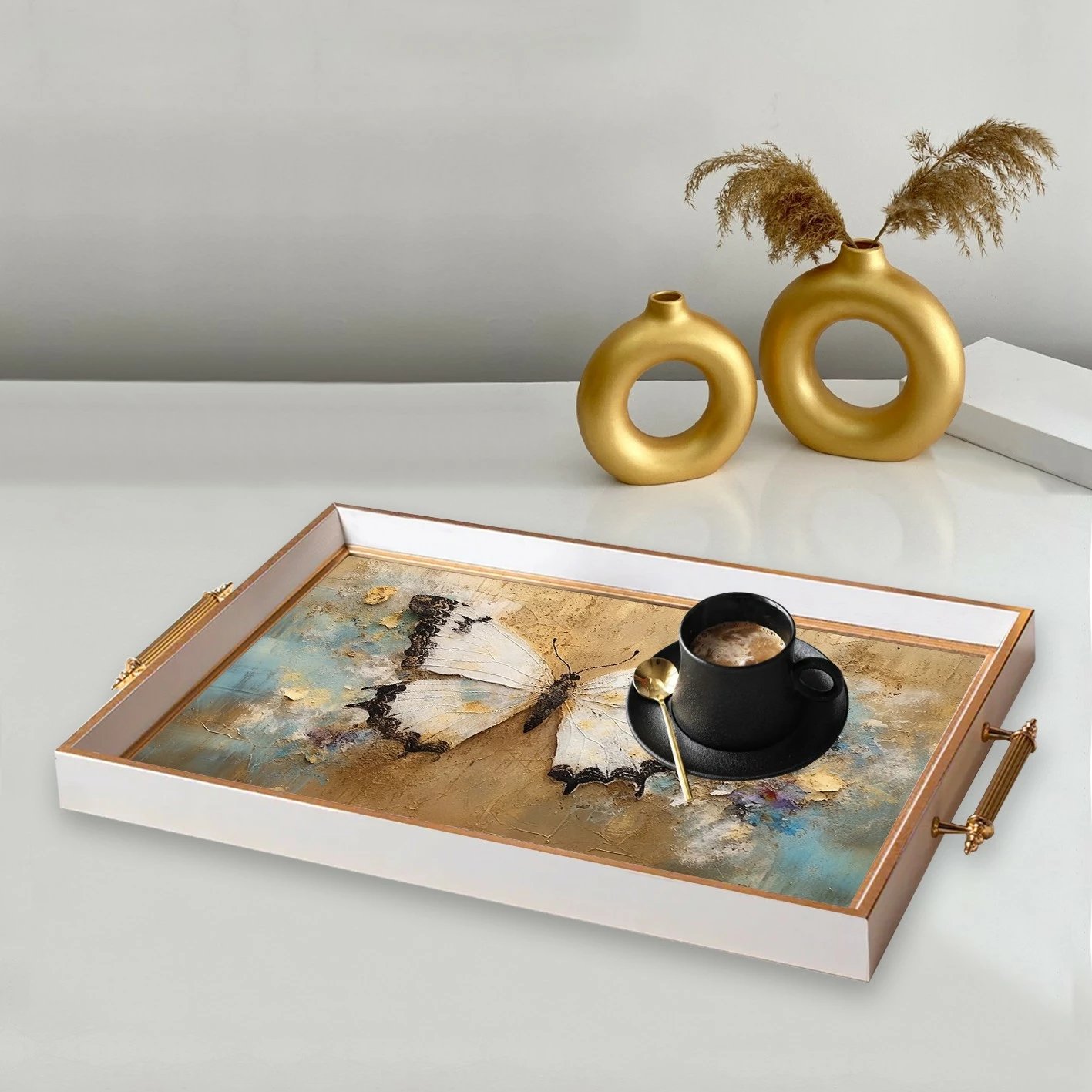 Tabaka xhami me dizajn fluture, shumëngjyrëshe, TPB9887