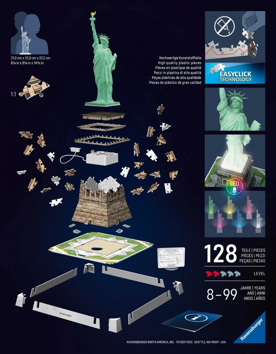 Puzzle 3D Ravensburger Statue of Liberty, 128 pjesë, plastik