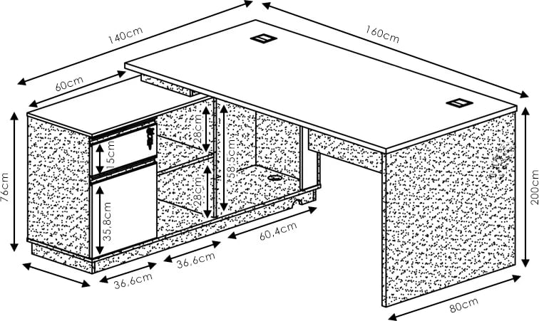 Tavolinë këndi për zyre Oscar, ngjyrë arre-antracit, 160x140x76cm
