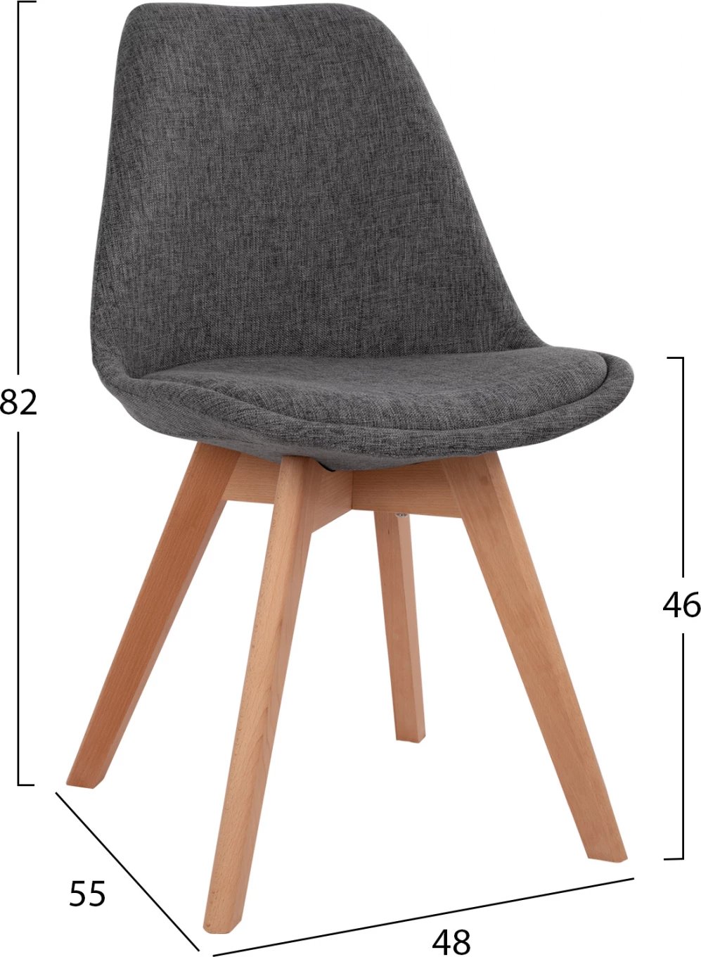 Karrige Vegas me këmbë druri dhe pëlhurë gri FH0033.50, set prej 4 copë