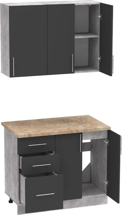 Njësi kuzhine Festa I melamine, ngjyrë gri e errët dhe sonoma, sipërfaqe pune 100x60x85cm