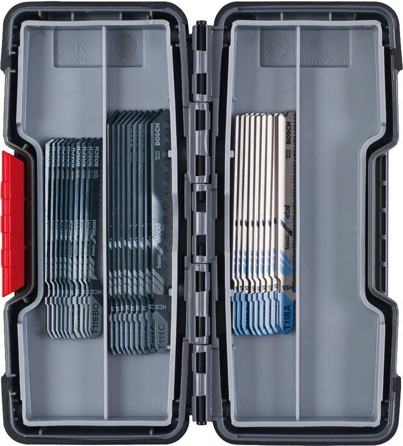 Set tehësh për sharrë jigsaw Bosch 2 607 010 903, 30 copë, për metal dhe dru, zi/gri