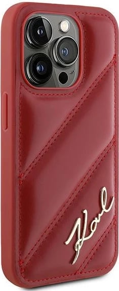 Mbështjellës Karl Lagerfeld Diagonal Quilted Script për iPhone 15 Pro Max, Kuq