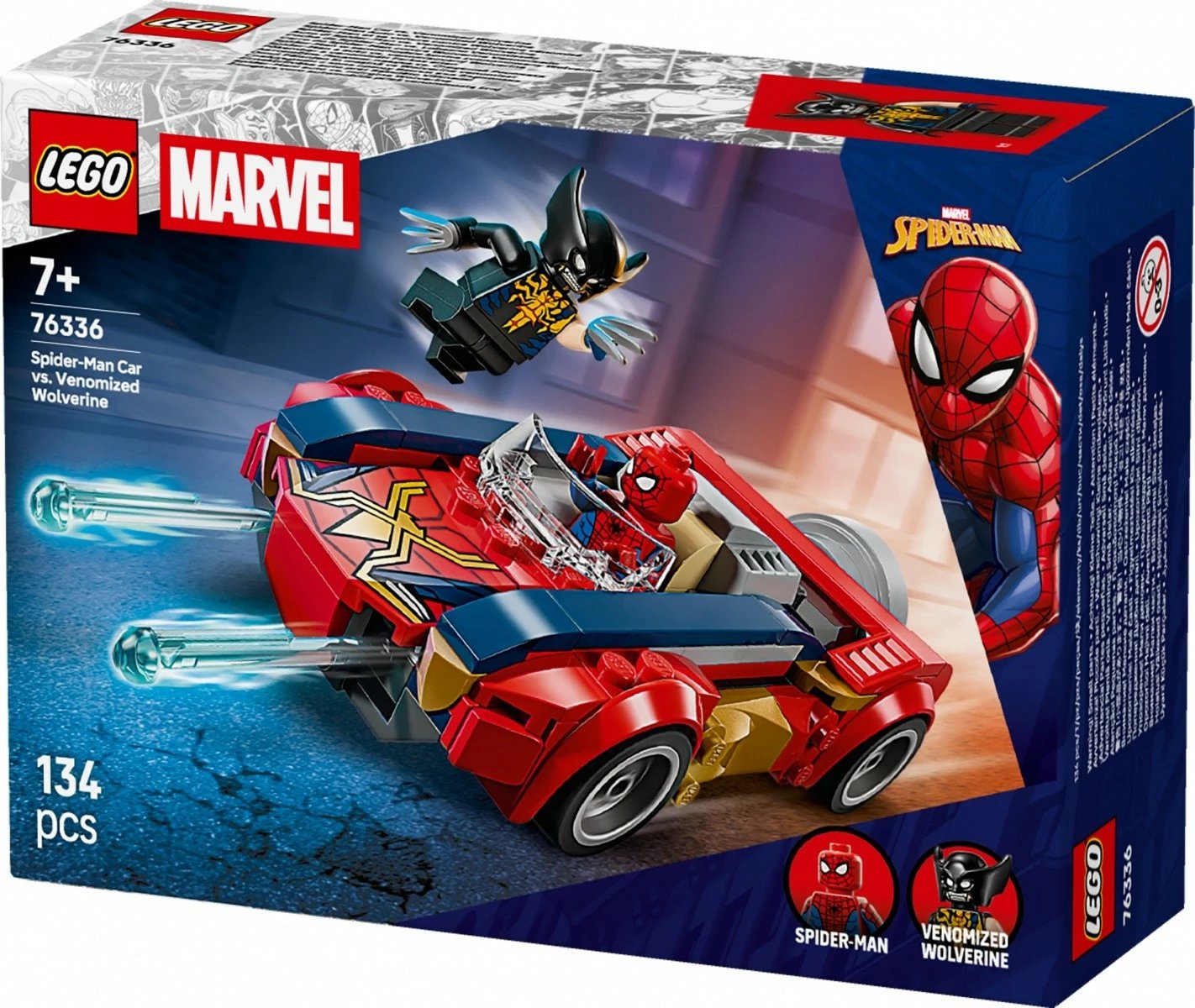Set ndërtimi, LEGO Marvel, 76336, 134 pjesë, me minifigurat Spider-Man dhe Venomized Wolverine, 7+