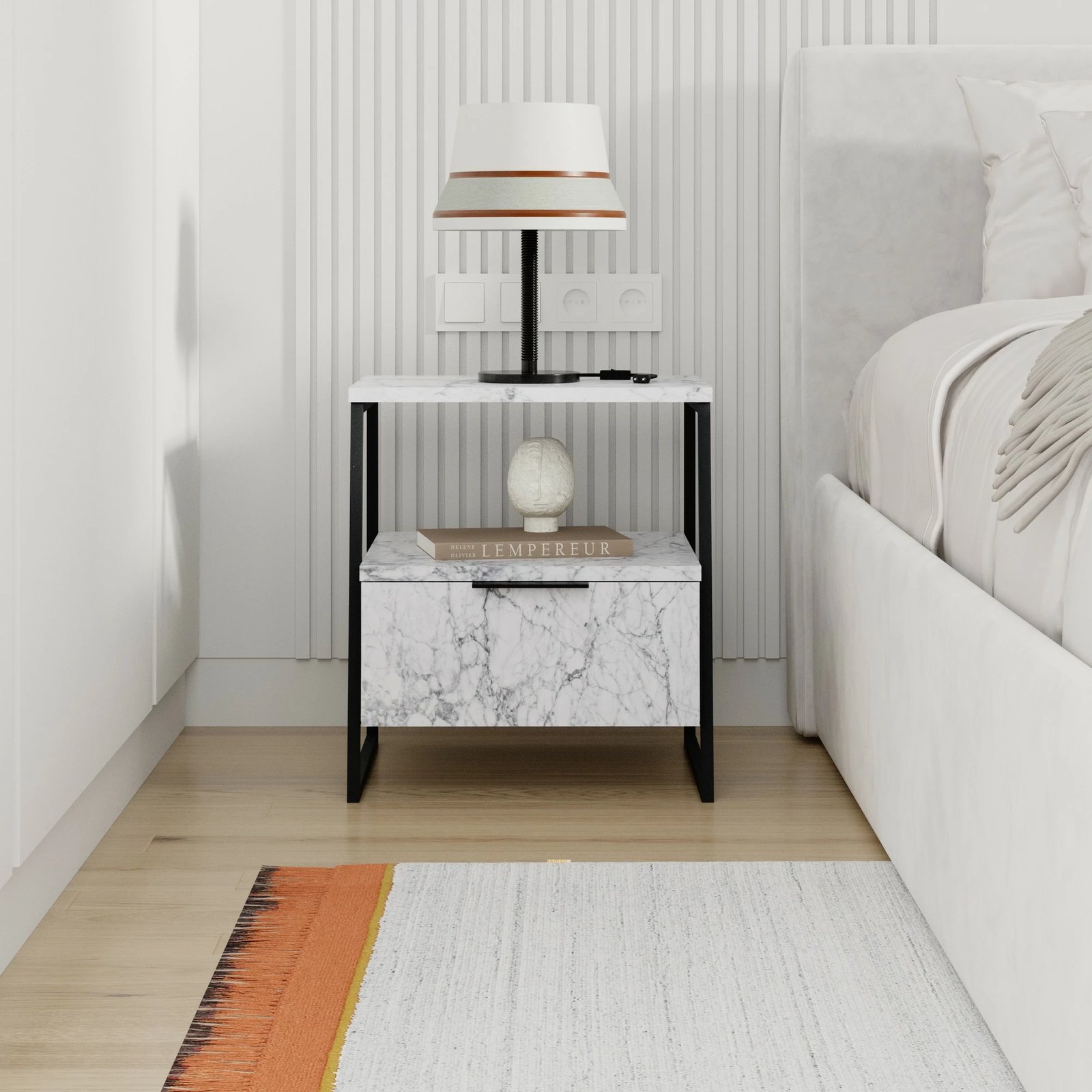 Komodinë nate Skye Decor, ngjyrë Carrara Marble