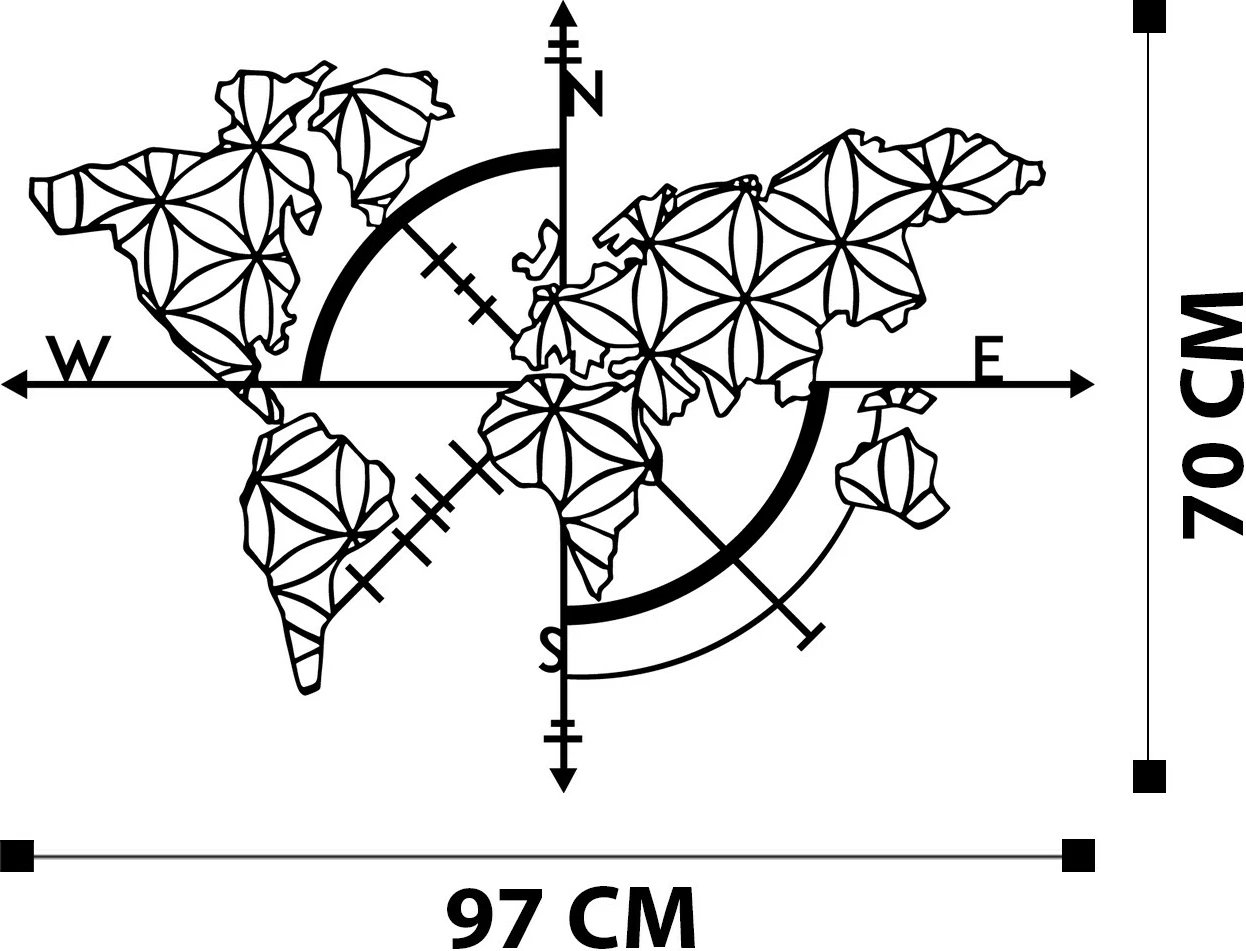 Aksesor dekorativ metalik për mur, Wallity Ritorno, ngjyrë e zezë, 97x70cm