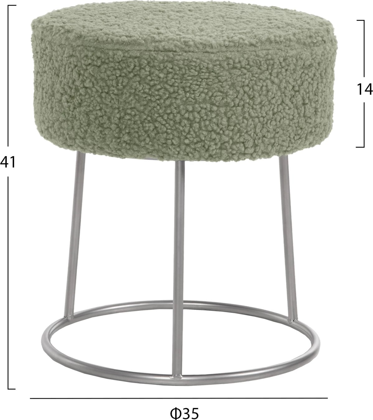 Karrige për bar KARLO FH8411.27, ngjyrë fëstëk, pëlhurë boucle, bazë argjendi, Φ35x41H cm