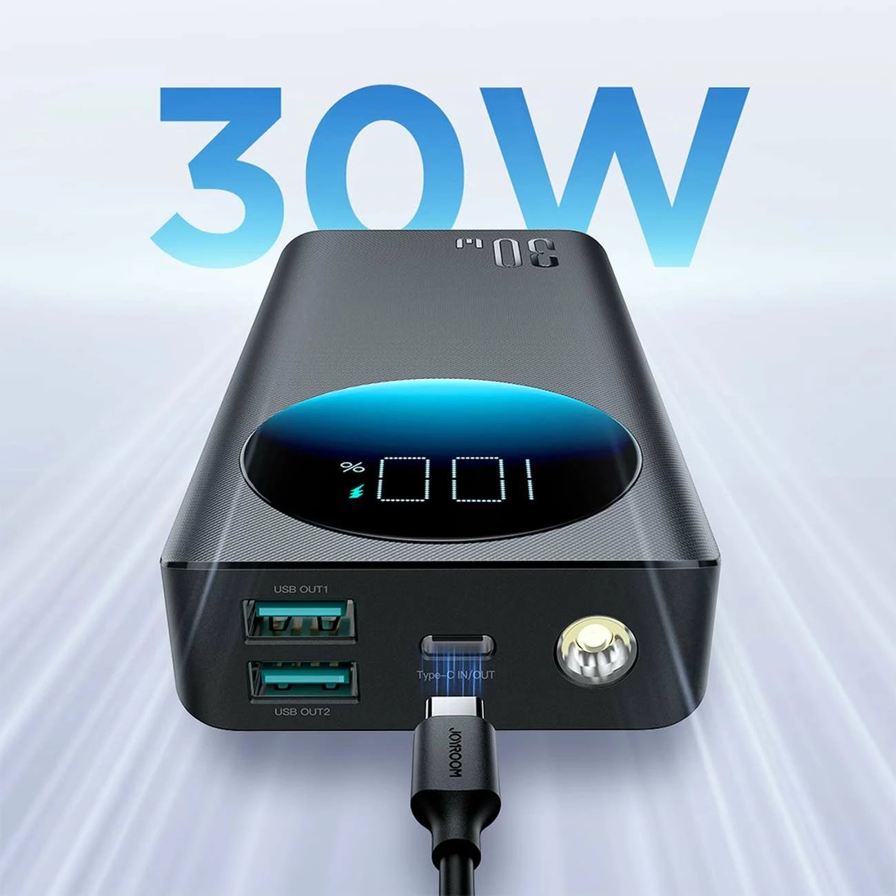 Powerbank Joyroom JR-PBF02, 20000mAh, 30W, me kabllo USB-A në USB-C, e zezë