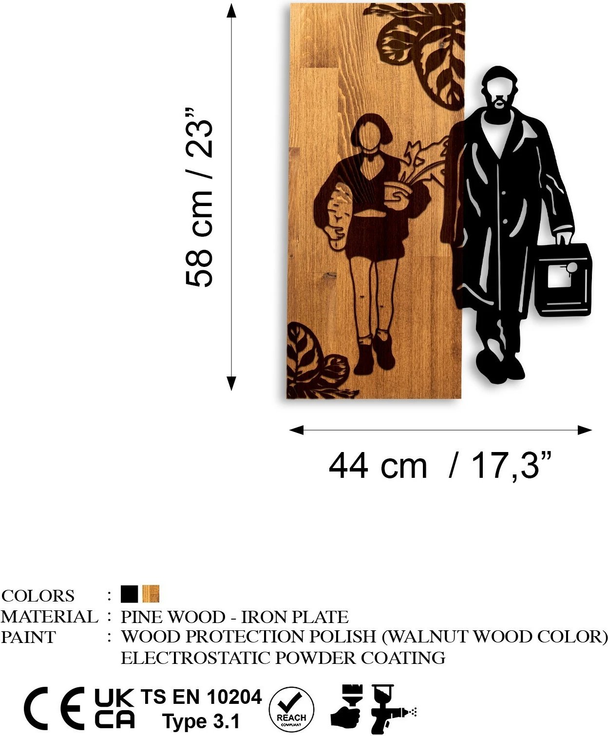 Aksesor dekorativ për mur, dru dhe metal, Leon The Professional, Wallity