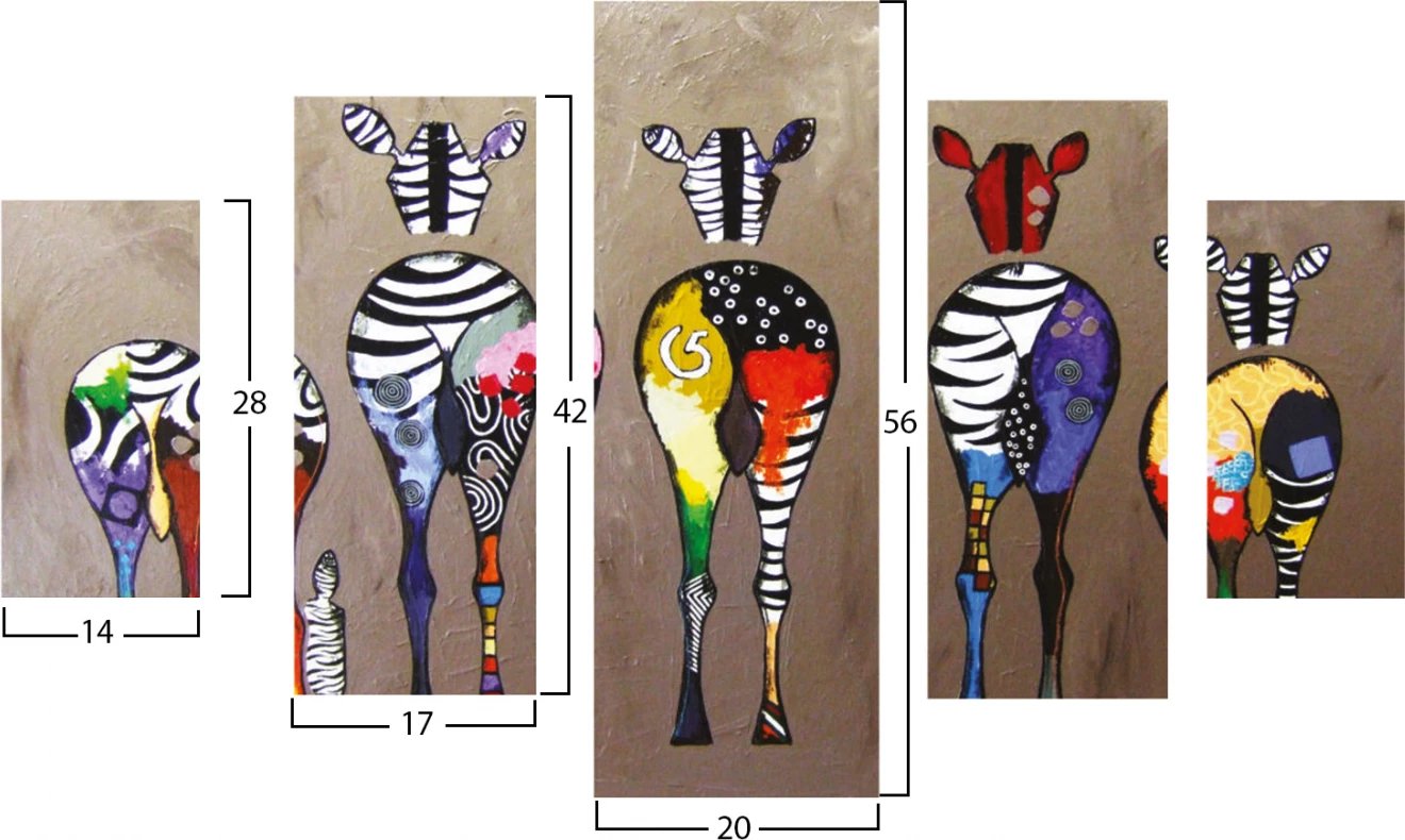 Pikturë muri MDF me zebra FH7207.03, 82Χ56x3, 5 pjesë