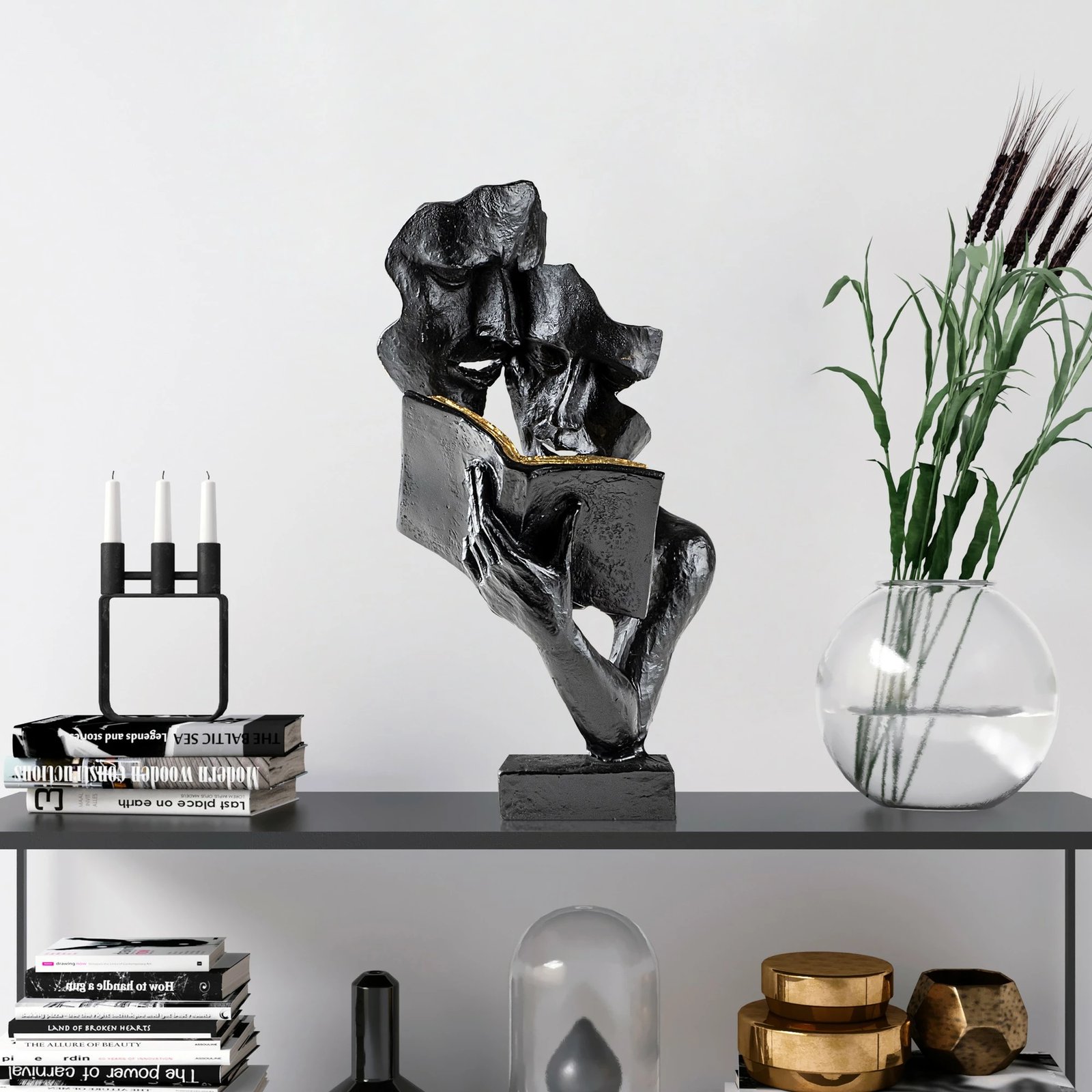 Objekt dekorativ Evila Originals, Lecteur, i zi, i punuar me dorë, 20x36x15cm