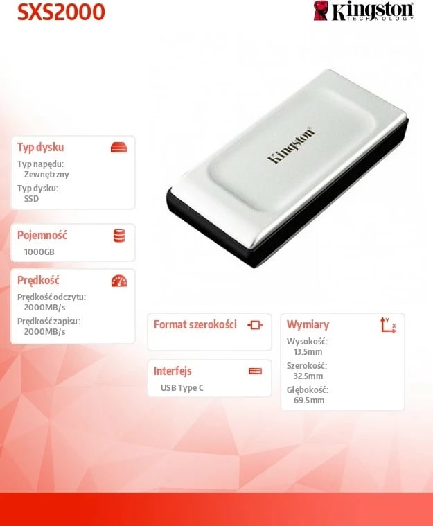 SSD i jashtëm Kingston XS2000, 1000GB, USB 3.2 Gen2x2, i zi/argjendtë