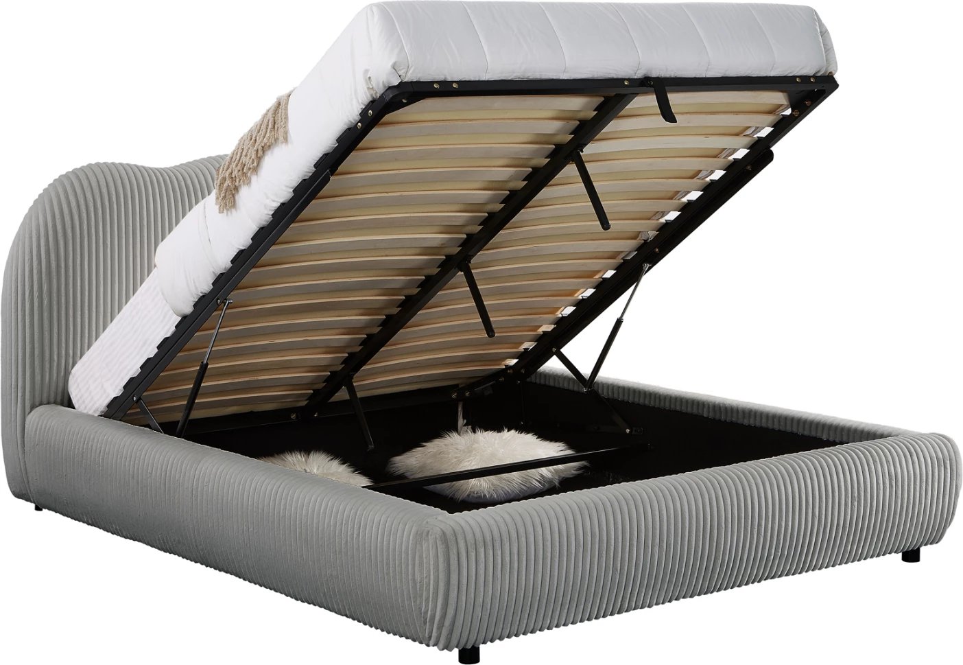 Krevat dopio me hapësirë për depo, material pelushi sintetik, ngjyrë gri, KALLY FH729.01, dyshek 160x200cm