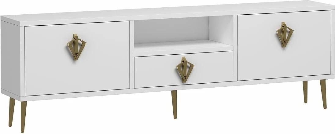 Komodë TV Skye Decor, e bardhë, e artë, 1313-DROP-32
