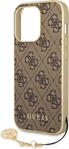 Mbështjellës Guess GUHCP14LGF4GBR për iPhone 14 Pro 6.1", lëkurë ekologjike, kafe, me varëse