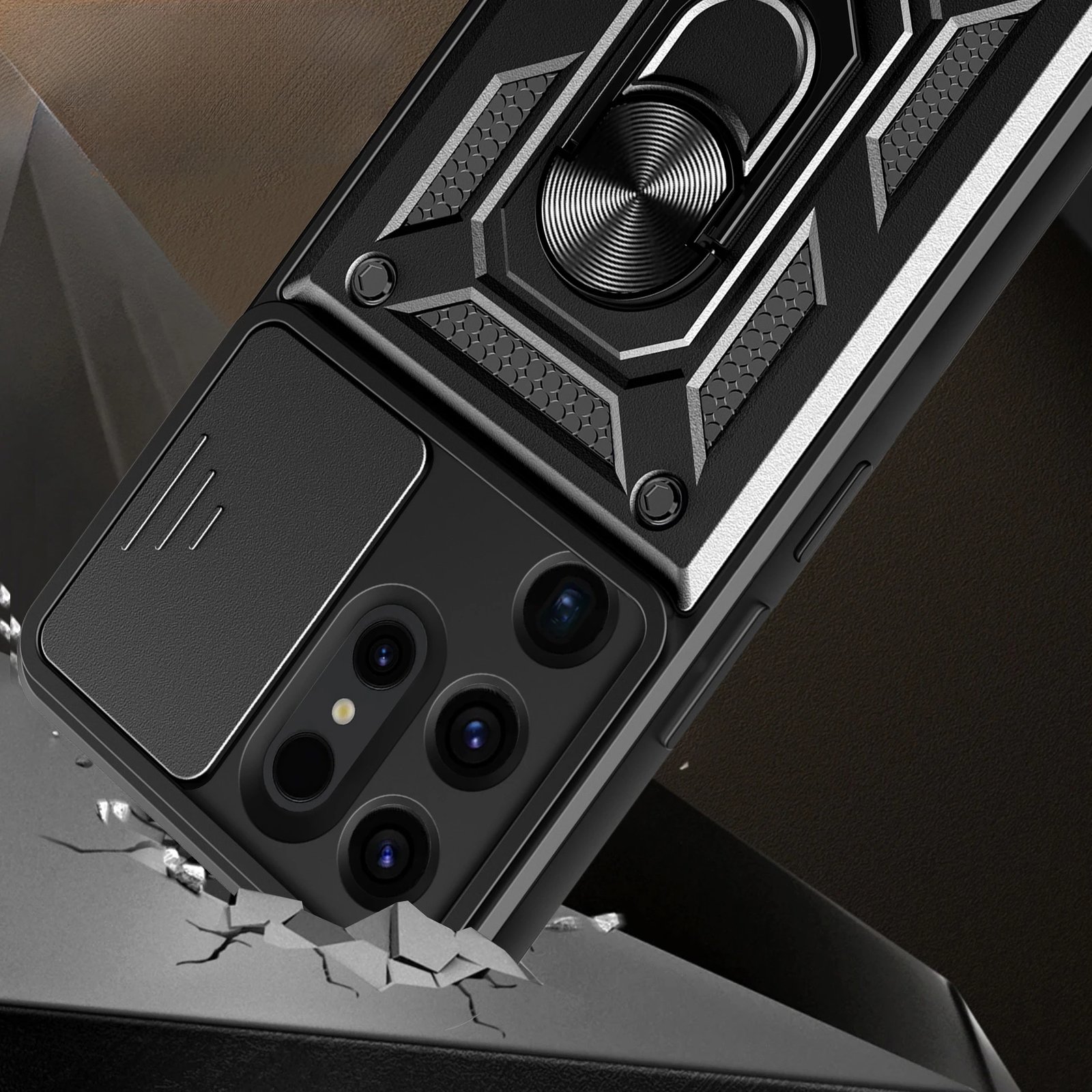 Mbështjellës Hurtel Hybrid Armor Camshield për Samsung Galaxy S24 Ultra, i zi