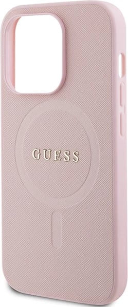 Mbështjellës Guess GUHMP13LPSAHMCP për iPhone 13 Pro / 13, Saffiano MagSafe, rozë