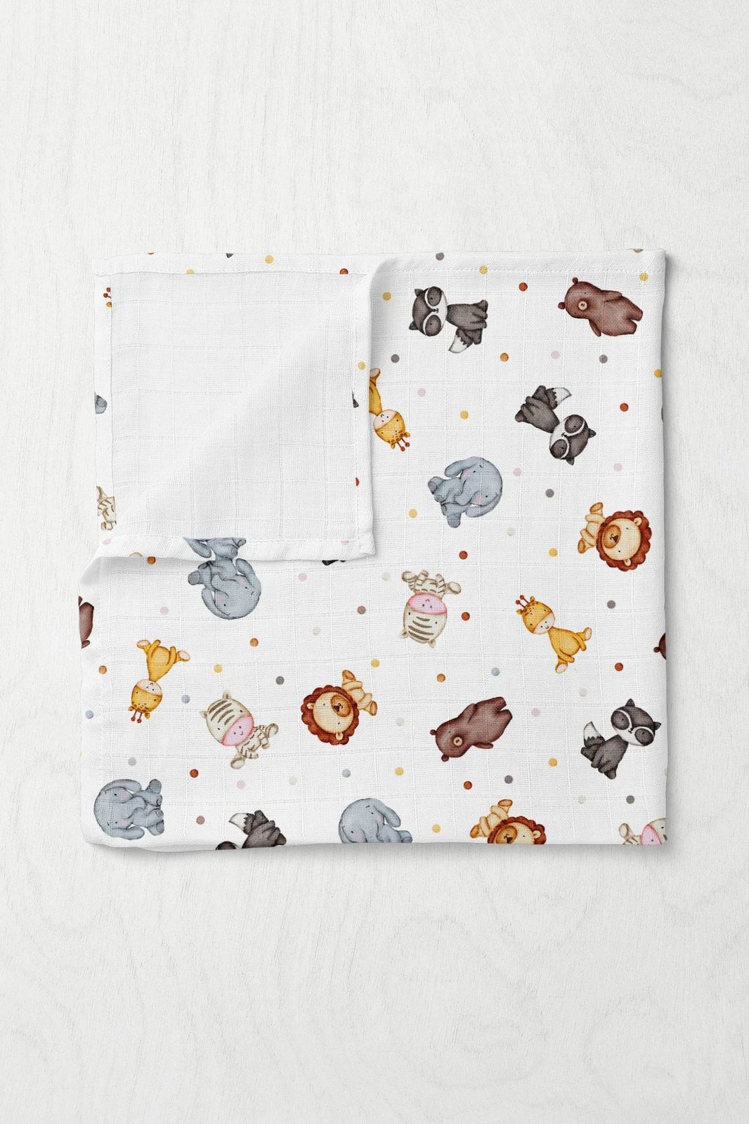 Batanije për bebe L'essentiel, Zoo, pambuk muslin, 75x100cm, ngjyrë e verdhë, kaltër, portokalli
