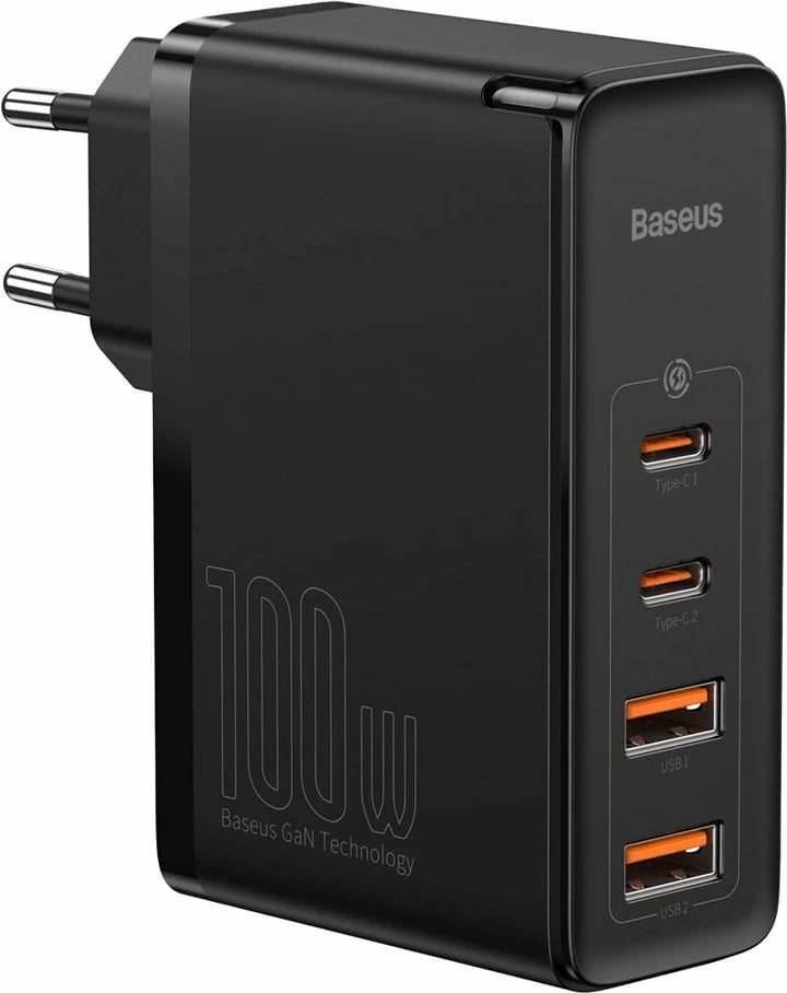 Karikues i shpejtë Baseus GaN2 Pro, 100W, 2x USB-C, 2x USB-A, i zi