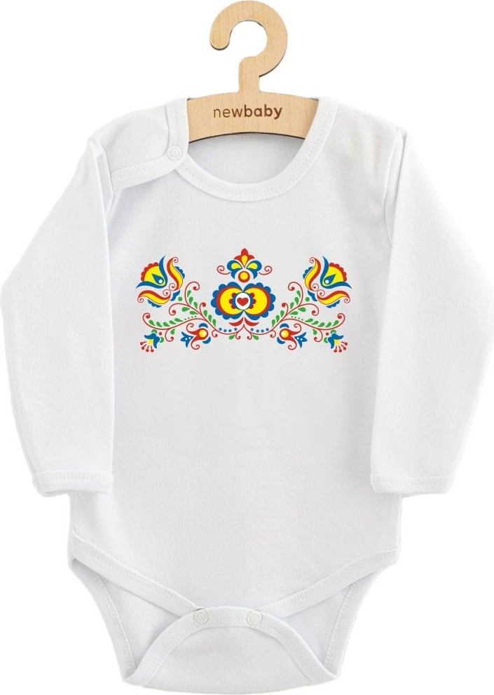 bodi bebe, NEW BABY, Folk Pattern, me mëngë të gjata, pambuk 100%, madhësia 68 (4-6m), shumëngjyrësh