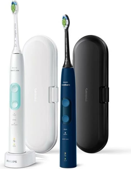 Furçë dhëmbësh elektrike, Philips Sonicare ProtectiveClean 5100 HX6851/34, sensor presioni, 3 mënyra pastrimi, timer, me kuti udhëtimi, bardhë dhe e zezë, set 2 doreza