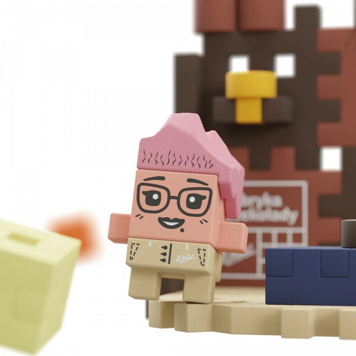 Set lodrash ndërtimi Marioinex Mini Waffle, 100 elemente, Fabrika e Çokollatës, shumëngjyrëshe