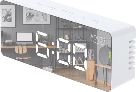 Orë me alarm, Adler AD 1189, ekran LED, shfaqje temperature dhe date, ndriçim i rregullueshëm, USB/3xAAA, e bardhë