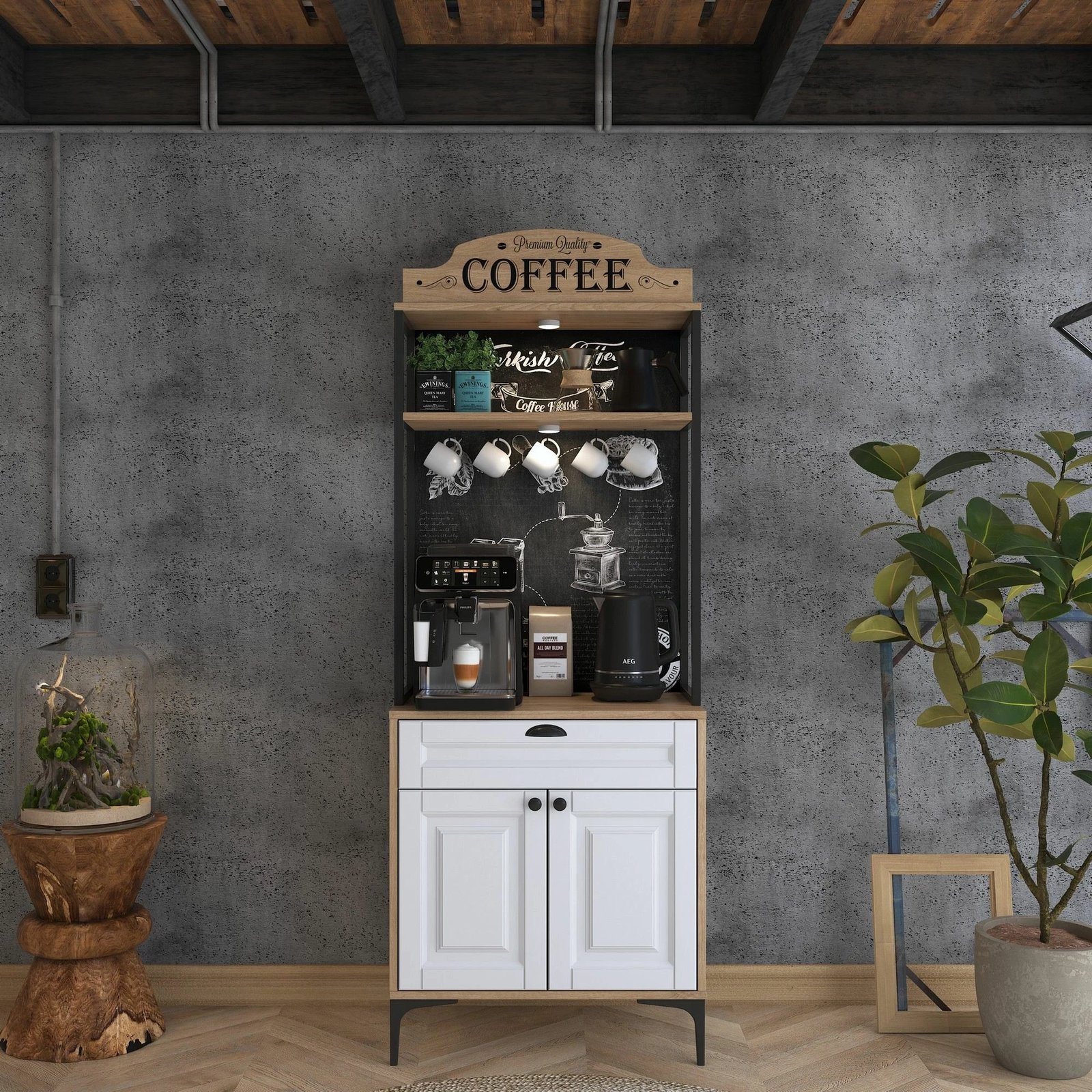 Dollap multifunksional Hanah Home, JE157 - 3123, ngjyrë arrë dhe e bardhë