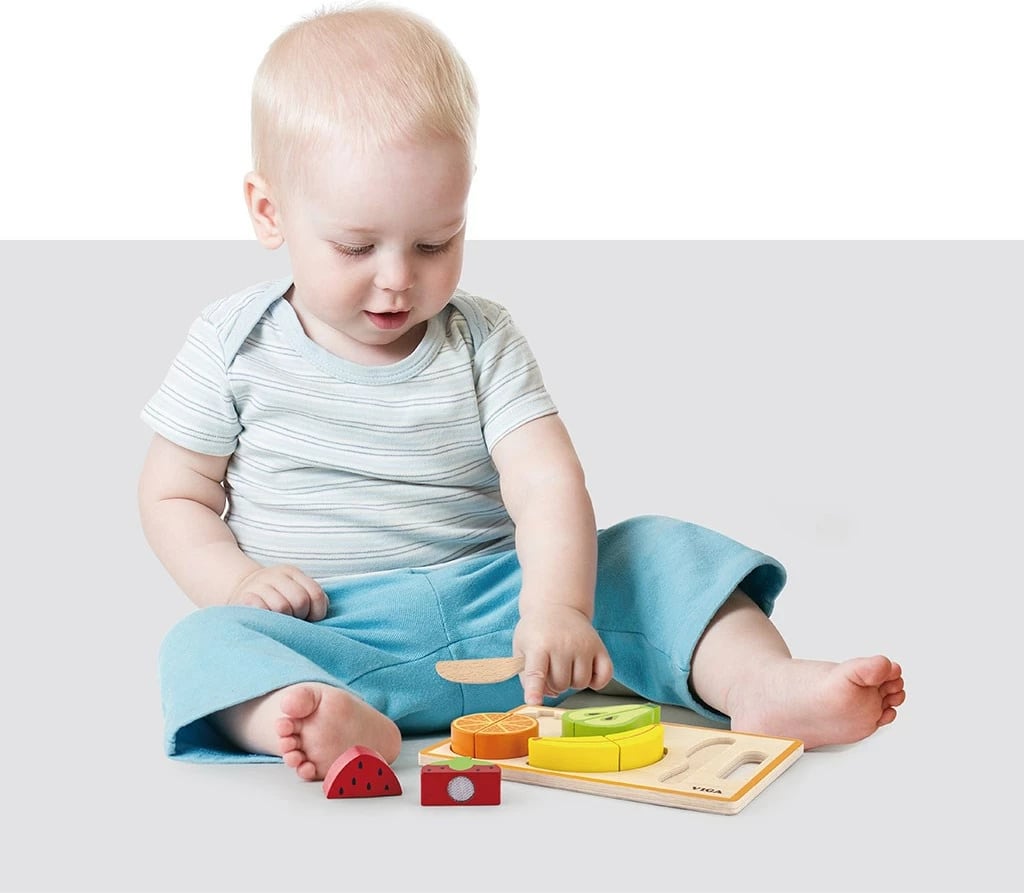 Set prerës druri, Viga Fruit, me fruta me Velcro, për 18+ muaj, 22 x 15 x 2.5 cm, shumëngjyrësh, set