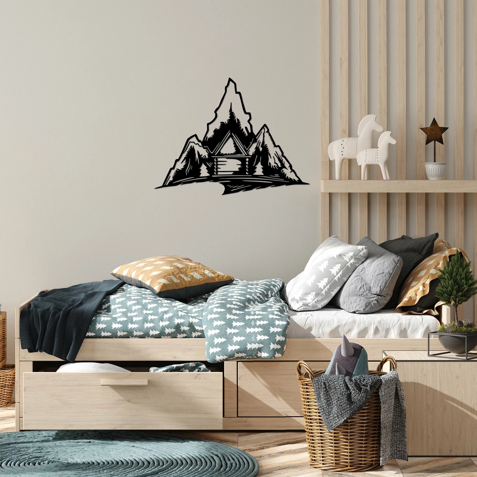 Aksesor dekorativ metalik për mur Wallity, Everest, ngjyrë e zezë, 52x70cm