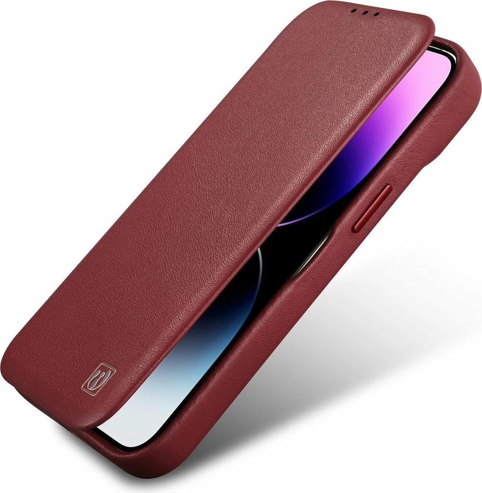 Mbështjellës lëkure iCarer CE Premium Folio për iPhone 14 Plus, MagSafe, Kuq