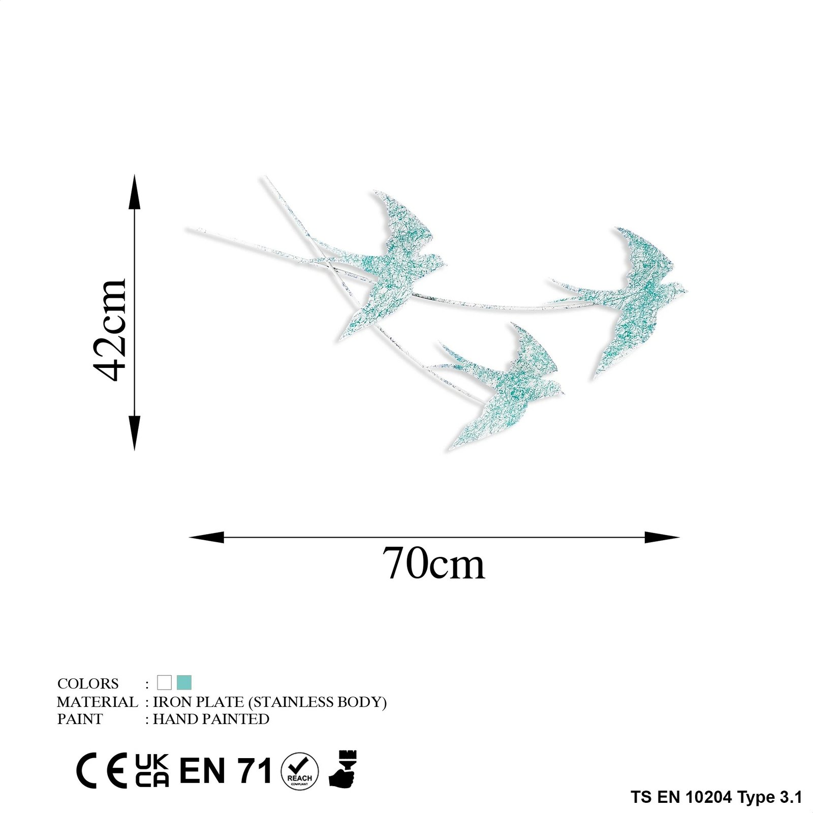 Aksesor dekorativ metalik për mur, Wallity Wallow 4, shumëngjyrësh, 42x70cm