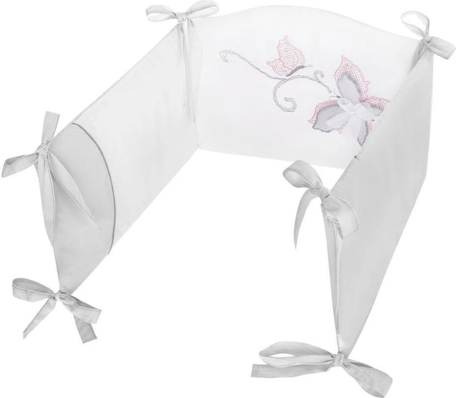 Set shtrojash krevat bebe, Belisima, Butterfly, 5 copë, jorgan 90x120 cm, këllëf jastëku 40x60 cm, mbrojtës 180 cm, gri
