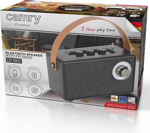 Altoparlant Bluetooth me radio FM, Adler, CR 1902, 5 W, Bluetooth 5.1, TWS, SD/USB/AUX, 5 orë playback, USB-C, e zezë