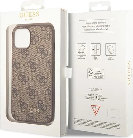 Mbështjellës Guess GUHCP15MG4GFBR për iPhone 15 Plus 6.7", hardcase, 4G Metal Gold Logo, kafe