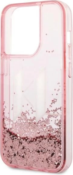Mbështjellës Karl Lagerfeld Liquid Glitter Big KL për iPhone 14 Pro 6.1", Rozë