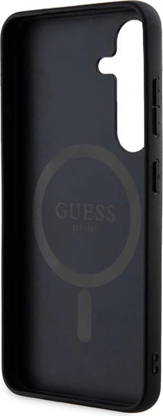 Mbështjellës Guess 4G Collection Leather Metal Logo, MagSafe, hardcase TPU/PC me lëkurë eko për Samsung Galaxy S24, i zi