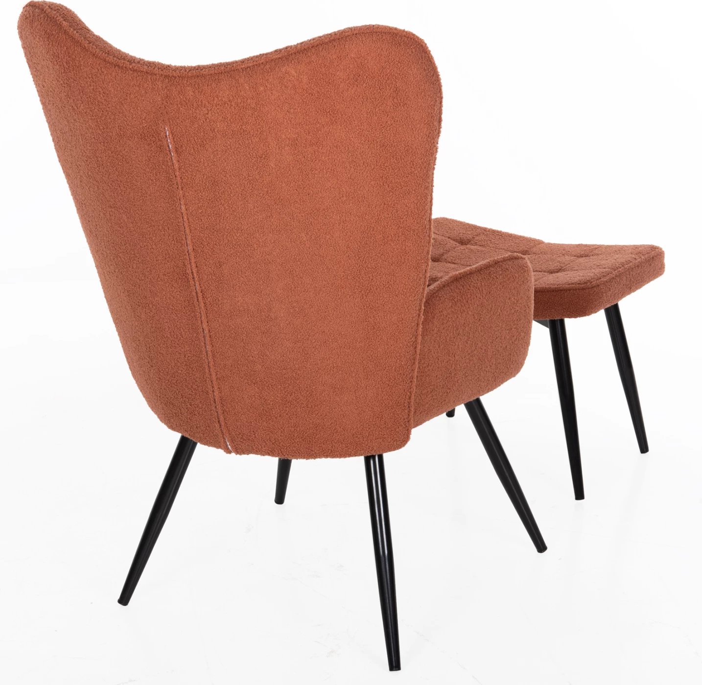 Karrige me mbështetëse këmbësh CRAWLEY FH8918.22, pëlhurë boucle portokalli, këmbë metali të zeza, 70x74x105H cm