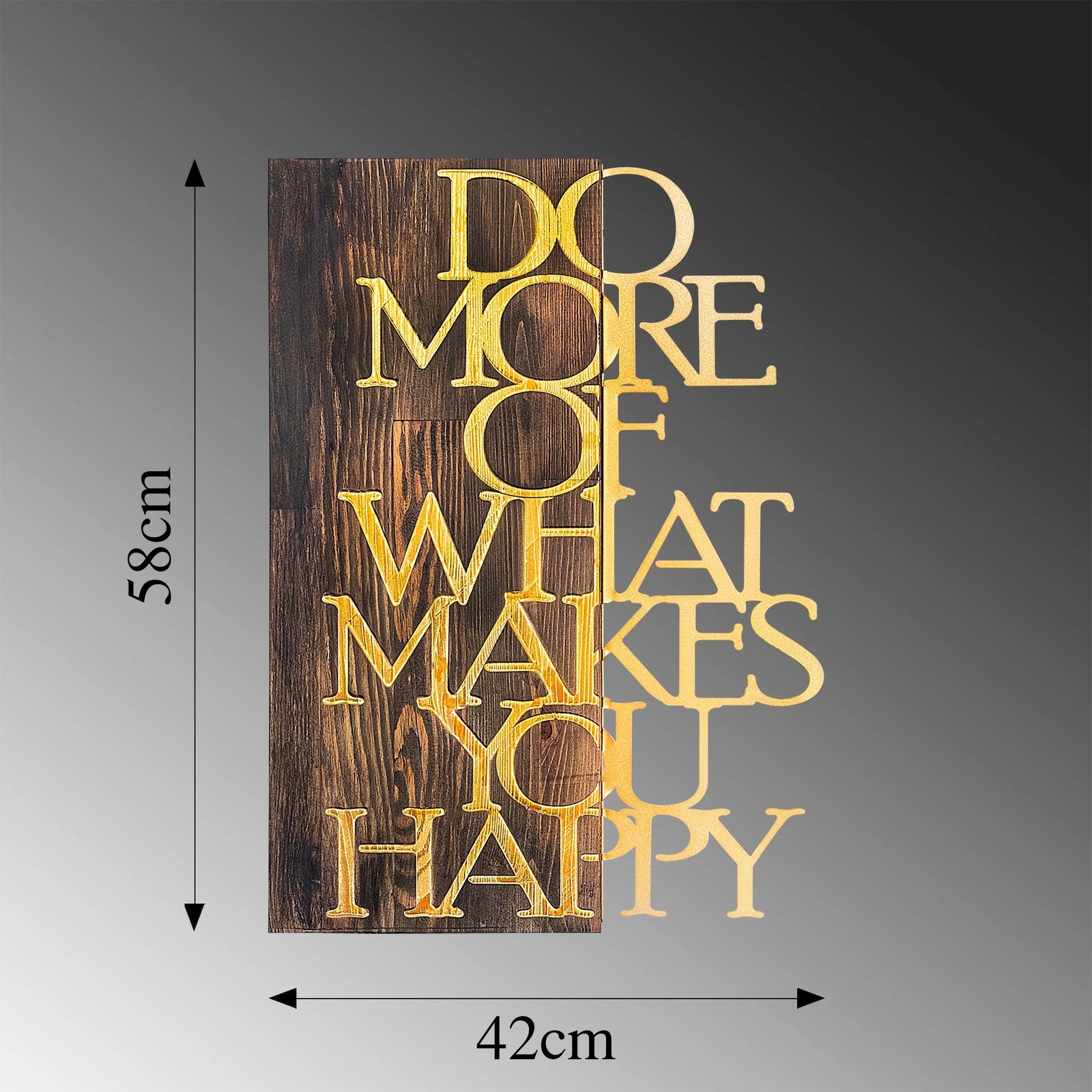 Aksesor dekorativ prej druri për mur, Wallity, Do More Of What Makes You Happy, ngjyrë ari