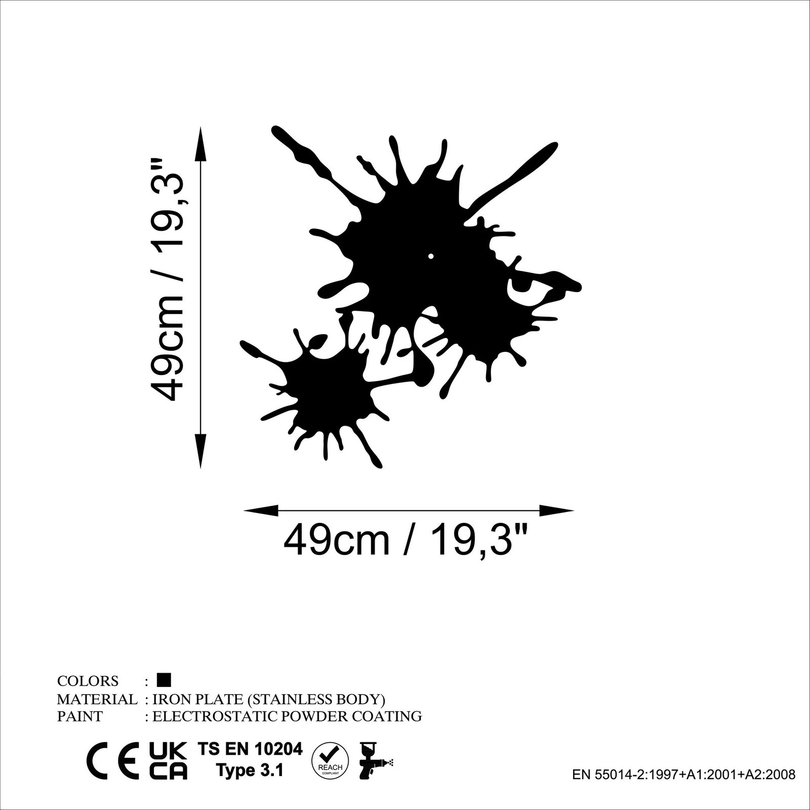 Orë muri dekorative prej metali, Wallity, ngjyrë e zezë, 49x49cm