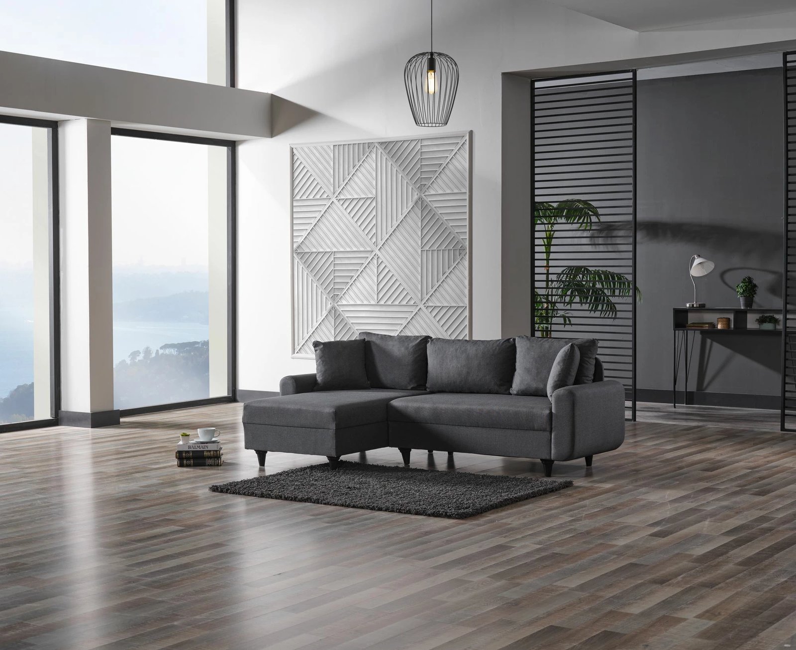 Kënd-sofë krevate Flavia, ngjyrë gri e errët