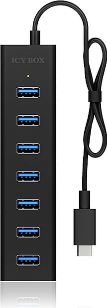 USB hub ICY BOX IB-HUB1700-C3, 7 porta, USB 3.2 Gen 1, Type-C në Type-A, 0.4m, e zezë