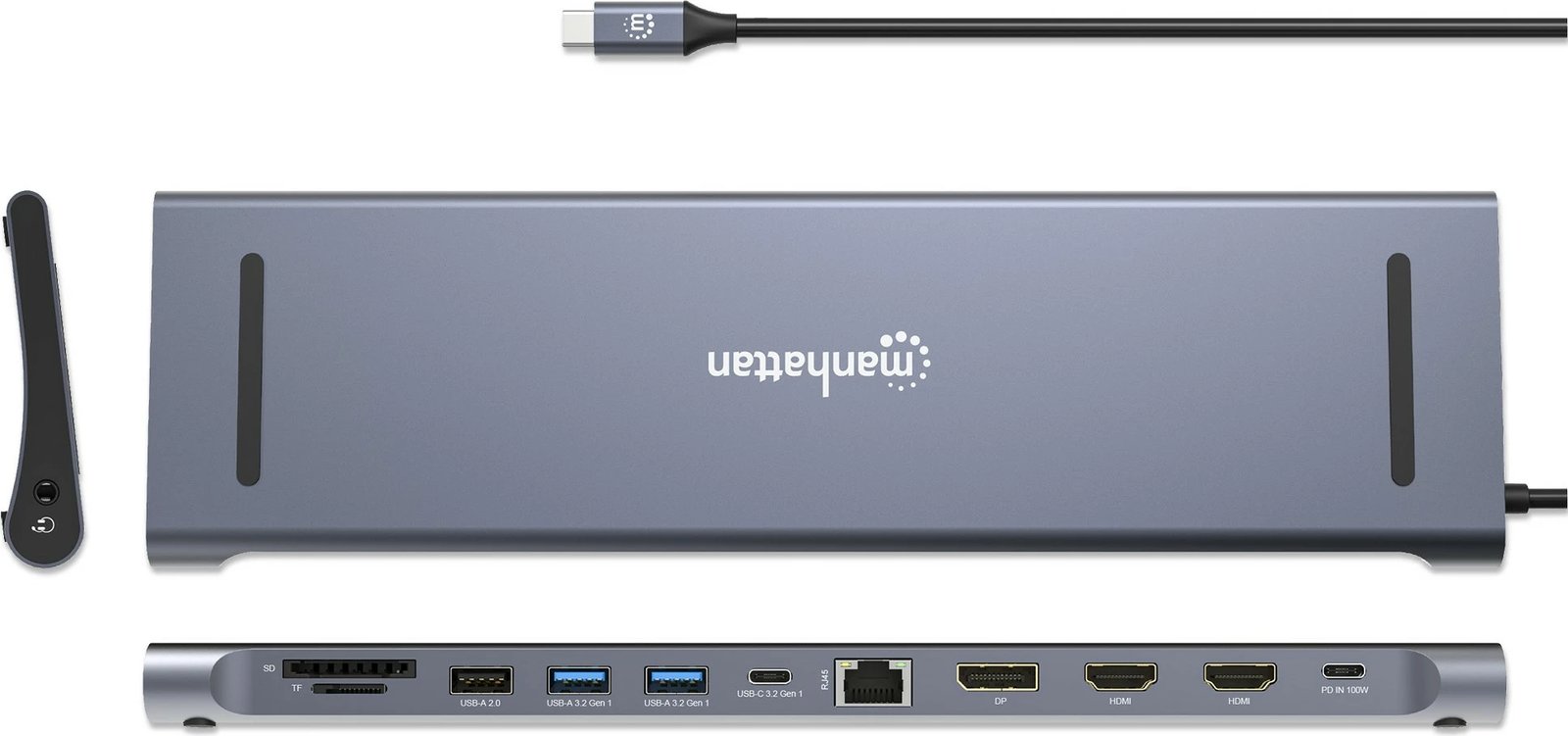 Docking station MANHATTAN 12-in-1, 4K, 1xHDMI, 2xDP, 3xUSB-A, gri